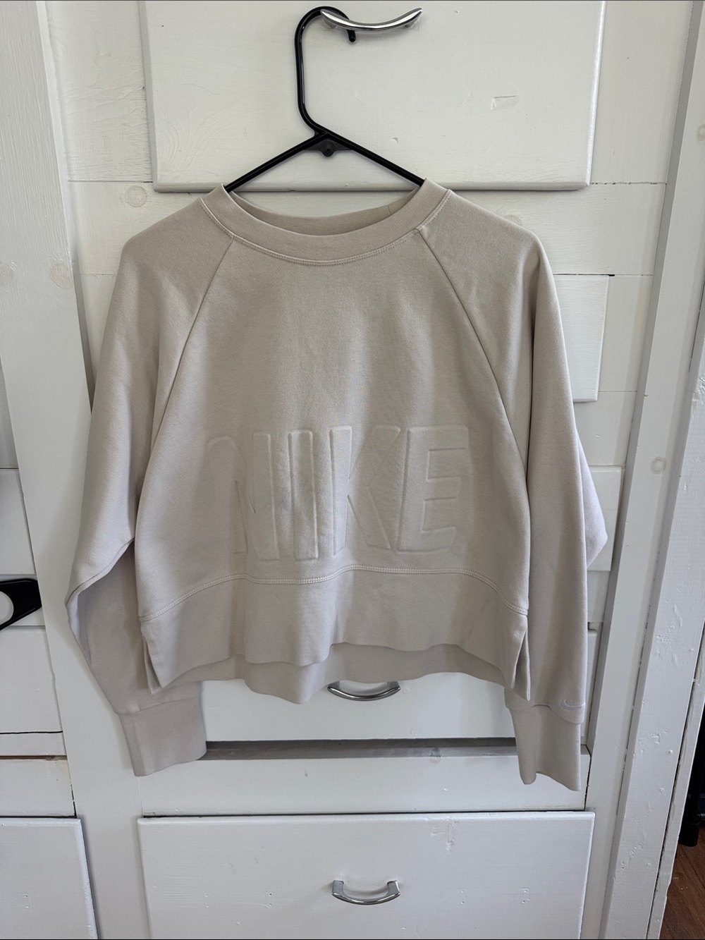 Nike Beige Scoop-Neck Embossed Logo Sweatshirt